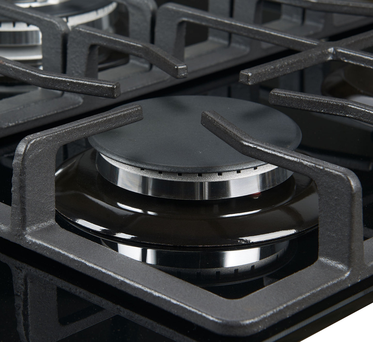Blue Flame HBG5723 - 76cm Built-in Gas Hob - 4 Burners with Wok Burner - Tempered Black Glass Body - Cast lron Pan Supports