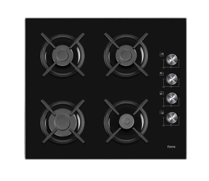 Ferre 2140 BL - 60cm Built-in Gas Hob - 4 Burners - Black Glass