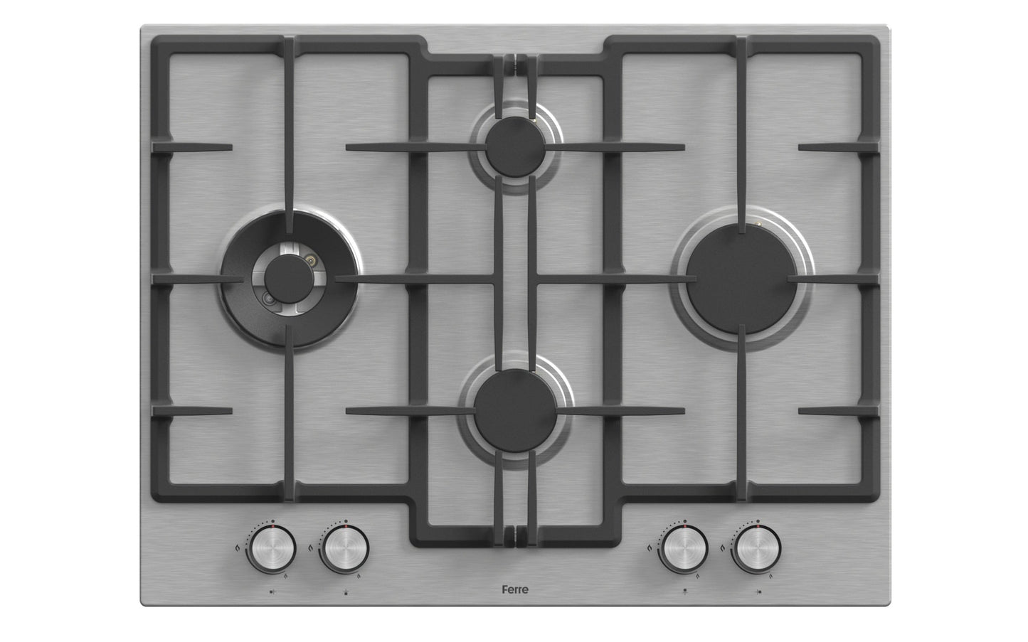 Ferre ED071W - 65cm Built-in Gas Hob - 4 Burners - Cast Iron Pan Supports - Stainless Steel Body - Ferre Cooker