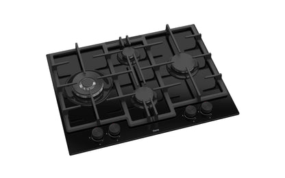 Ferre ED075W - 65cm Built-in Gas Hob - 4 Burners - Cast Iron Pan Supports - Black Glass Body - Ferre Cooker