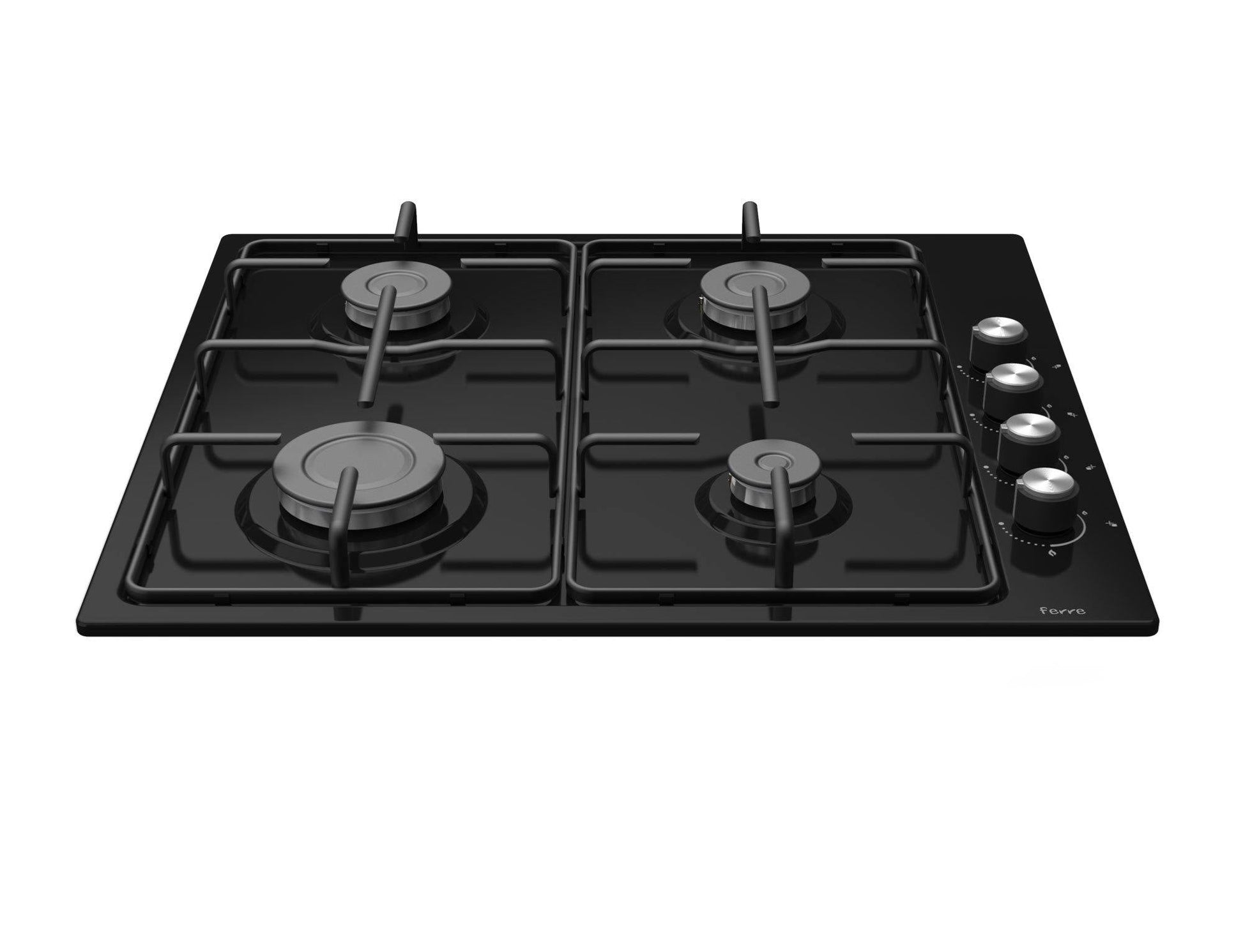 Ferre EL056 - 60cm Built-in Gas Hob - 4 Burners - Shiny Black Enamel Body - Enamel Pan Supports - Ferre Cooker