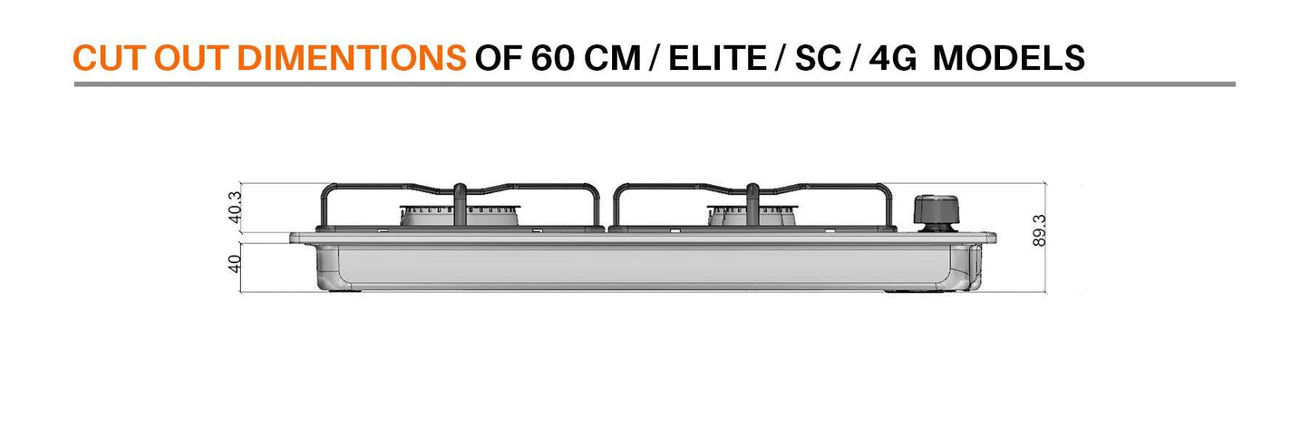 Ferre EL056 - 60cm Built-in Gas Hob - 4 Burners - Shiny Black Enamel Body - Enamel Pan Supports - Ferre Cooker