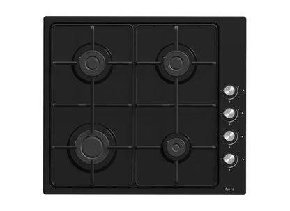 Ferre EL056 - 60cm Built-in Gas Hob - 4 Burners - Shiny Black Enamel Body - Enamel Pan Supports - Ferre Cooker