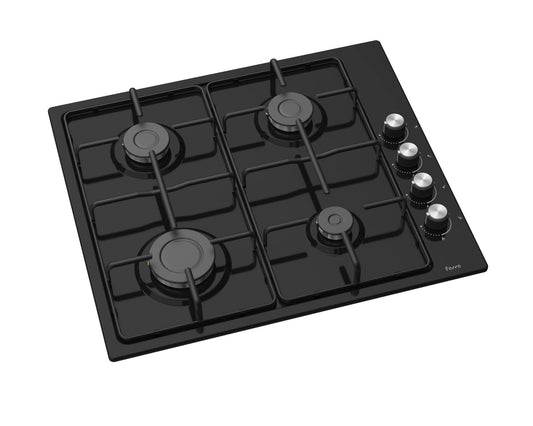 Ferre EL056 - 60cm Built-in Gas Hob - 4 Burners - Shiny Black Enamel Body - Enamel Pan Supports - Ferre Cooker