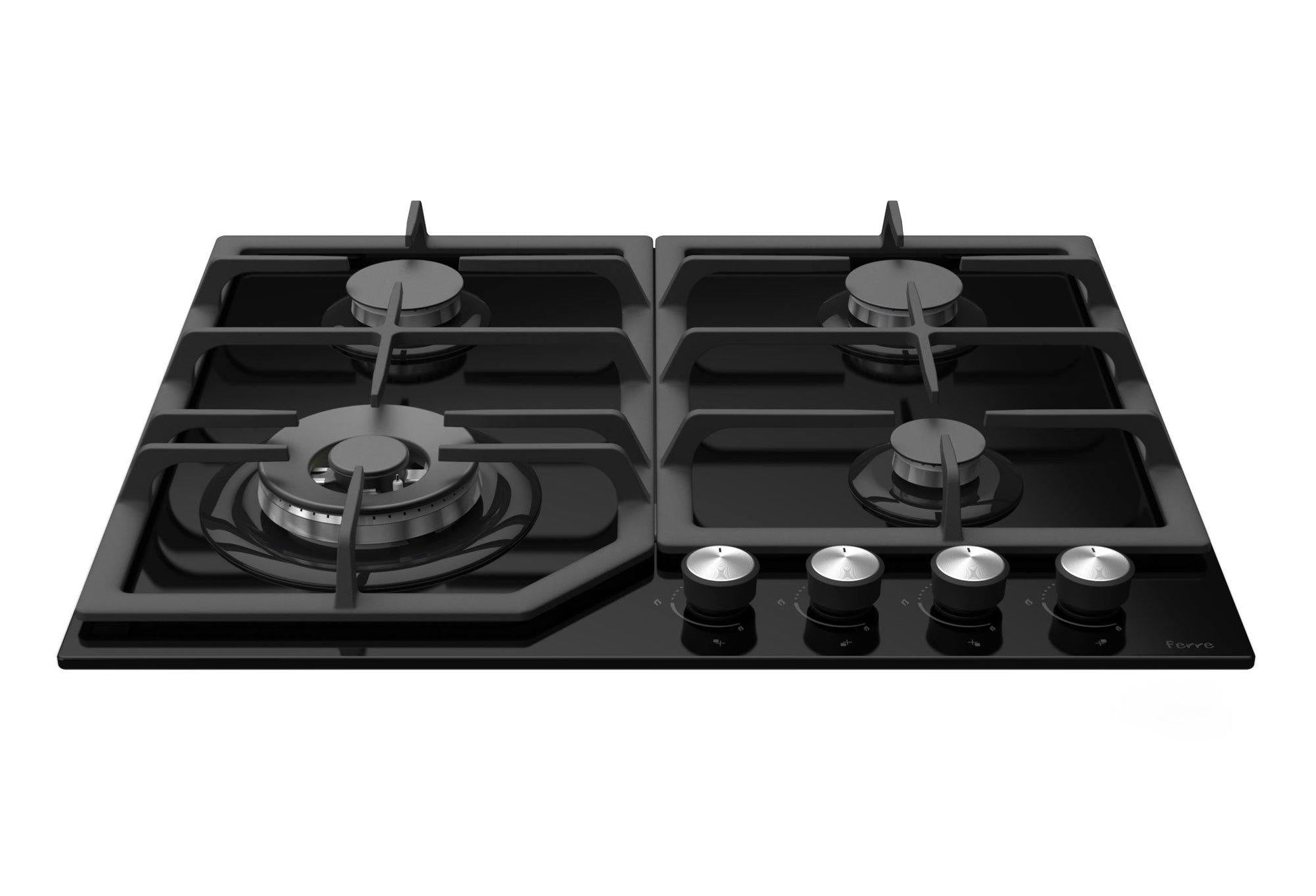 Ferre SA025 - 60cm Built-in Gas Hob - Black Glass - Cast Iron Pan Supports - Ferre Cooker