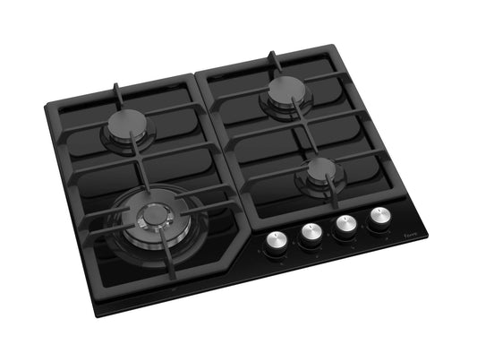 Ferre SA025 - 60cm Built-in Gas Hob - Black Glass - Cast Iron Pan Supports - Ferre Cooker